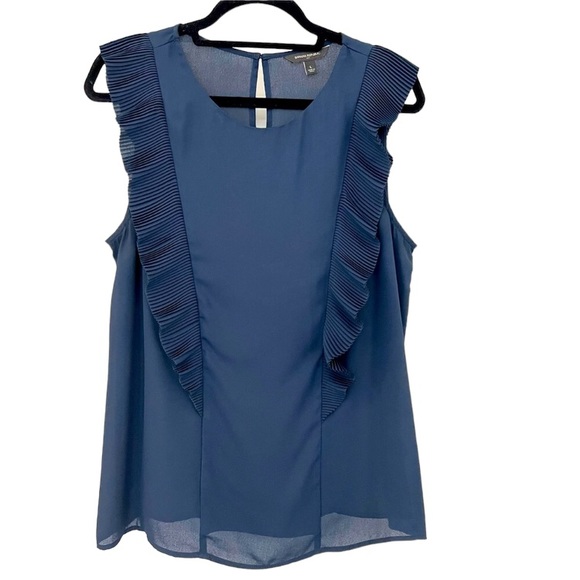 Banana Republic Factory navy blue pleated ruffle blouse with keyhole, Small - Picture 3 of 9